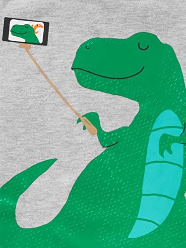 Simple Joys by Carter's Boys' 4-Piece Pajama Set (Short Sleeve Poly Top & Fleece Bottom), Grey/Green/Dinosaur/Fun Food, 5T - Image 3