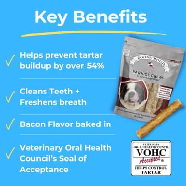 Tartar Shield Soft Rawhide Chews | Safe Dental Treats for Large Dogs | Vet VOHC Approved | Daily Bone Cleans Teeth & Gums Fresh Breath Oral Health Support | USA Made | (XL Dogs / 12 Count) - Image 3