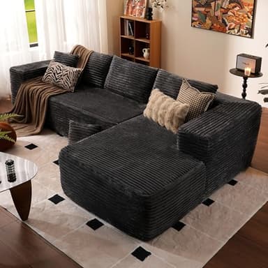 ovios 104" Cloud Sectional Couch with L-Shape Chaise,Modern Modular Sofa with Deep Seat, Upholstered Couches for Living Room Bedroom,No Assembly Required, Grey (Plush Corduroy Fabric) - Image 7