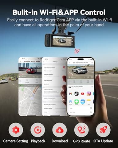 REDTIGER 4K Dash Cam Front and Rear, STARVIS 2 Sensor, 64GB Card Included, 4K/2.5K+1080P Dual Dash Camera for Cars Built-in WiFi GPS, 3.18 Inch IPS Screen, 170° Wide Angle, Parking Monitor (F7N Pro) - Image 4