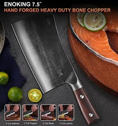 ENOKING Cleaver Knife, 7.5 Inch Hand Forged Meat Cleaver Heavy Duty Bone Chopper German High Carbon Stainless Steel Butcher Knife with Full Tang Handle for Home Kitchen and Restaurant, Ultra Sharp - Image 8