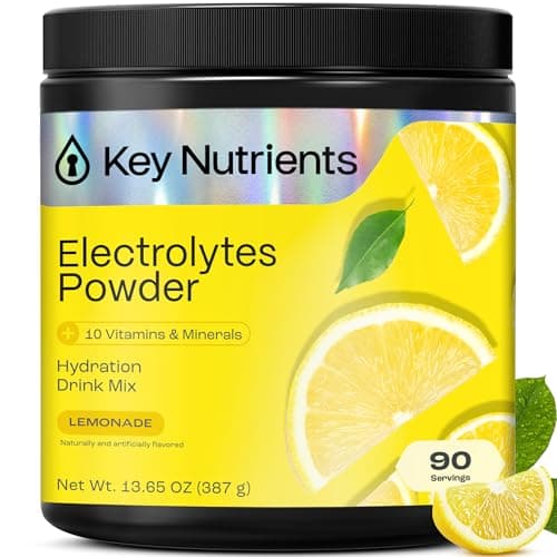 KEY NUTRIENTS Multivitamin Electrolytes Powder No Sugar - Refreshing Lemonade Electrolyte Powder - Sodium & Energy Supplement - Hydration Powder - No Calories - 90 Servings - Made in USA - Image 1