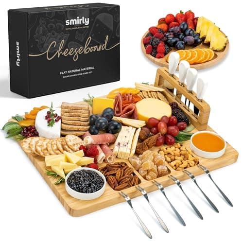 SMIRLY Charcuterie Boards Set, Large Cheese Board Set, Natural Bamboo Charcuterie Tray Cheese Platter with Accessories - Housewarming Gifts New Home, Wedding & Bridal Shower Gifts for Women, Couples - Image 1