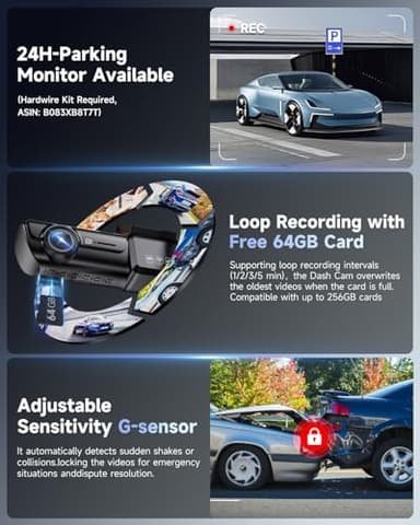 OVAMAN F8 Car Camera Dash Cam Front and Rear, 4K+1080P 170° Wide Angle Dual Dash Camera for Cars with 64GB Card,Wireless 5G WiFi&App Control,WDR/HDR Night Vision, 24H Parking Mode,Loop Recording - Image 6