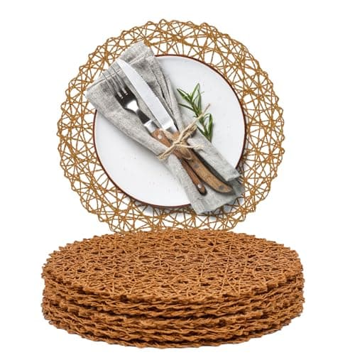 AHHFSMEI Paper Braided Round Placemats Set of 12 Natural Non-Slip Heat Resistant Table Mats for Dining Tables Woven Indoor & Outdoor Place mats(Brown,12) - Image 1