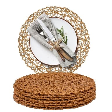 AHHFSMEI Paper Braided Round Placemats Set of 12 Natural Non-Slip Heat Resistant Table Mats for Dining Tables Woven Indoor & Outdoor Place mats(Brown,12) - Image 1