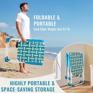 Yaheetech Patio Webbed Lawn Chairs, Set of 2 Outdoor Nylon Fabric Portable Camping Chair Folding Dining Chairs for Beach Yard Garden, Green - Image 7