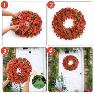 20 Inch Spring Summer Wreaths for Front Door, Artificial Flowers Violet Silk Floral Wreaths with Fake Plants Green Eucalyptus Leaves for Outdoors Farmhouse Wall Wedding Porch Home Decor - Image 3