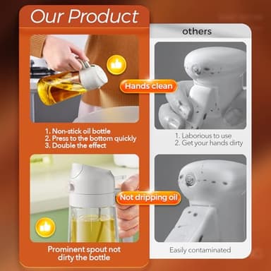 YARRAMATE 16oz/470ml Glass Olive Oil Sprayer for Cooking with Stickers, 2 in 1 Oil Dispenser for Kitchen Gadgets, Food Grade Premium Spray Bottle for Salad, Frying, BBQ (Creamy White) - Image 6