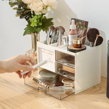 QIYVLOS Desk Organizer with 3 Drawer, Multi-Functional Pencil Pen Holder for Desk, Desk Organizers and Storage with 8 Compartments, Desktop Organizer for Office Home Art Supplies (White) - Image 7