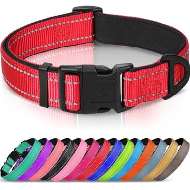 Joytale Reflective Dog Collar,Soft Neoprene Padded Breathable Nylon Pet Collar Adjustable for Large Dogs,Red,L - Image 1
