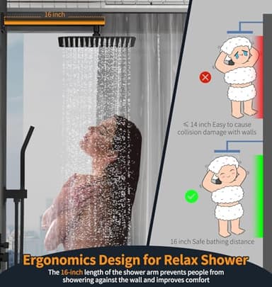 SR SUN RISE 12 Inches Matte Black Shower System 12 Inch Brass Bathroom Luxury Rain Mixer Shower Combo Set Wall Mounted Rainfall Shower Head System Shower Faucet Rough-in Valve Body and Trim Included - Image 6
