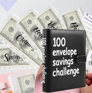 100 Envelopes Money Saving Challenge, 100 Envelope Challenge Binder, Easy and Fun Way to Save $5,050, Savings Challenges Budget Book Binder with Cash Envelopes for Office,Home,School (Black) - Image 2