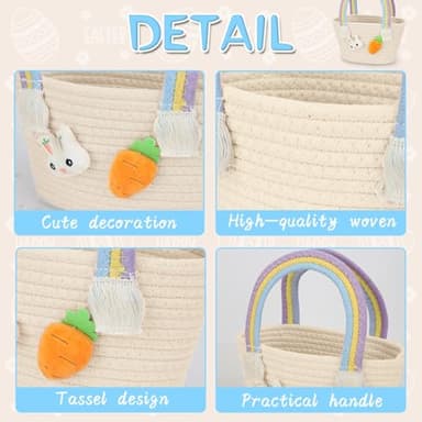 Dulsaera Easter Basket, Baby Easter Basket with Handle for Easter Eggs Hunt, Empty Easter Baskets for Kids Girl, Yellow - Image 3