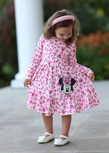 Disney Minnie Mouse Dress Toddler Girl Character Print A-Line Long Sleeve Winter Fall Clothes Kids Outfit Gift Party Costume Light Pink 4-5T - Image 5