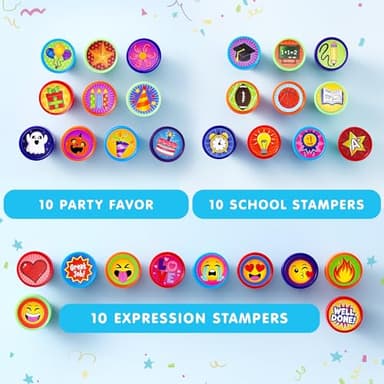 JOYIN 50 Pcs Assorted Stamps for Kids - Self-Ink Stamps with 50 Designs for Birthday Party Favor, Carnival Prizes, School Stampers, Goodie Bag, Halloween, Christmas (Zoo, Holiday Stampers) - Image 3