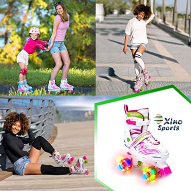 Xino Sports Adjustable Roller Skates for Girls - Fun Illuminating LED Light-Up Wheels, Comfortable Design for Indoor & Outdoor Use (Pink, Large 5-8) - Image 2