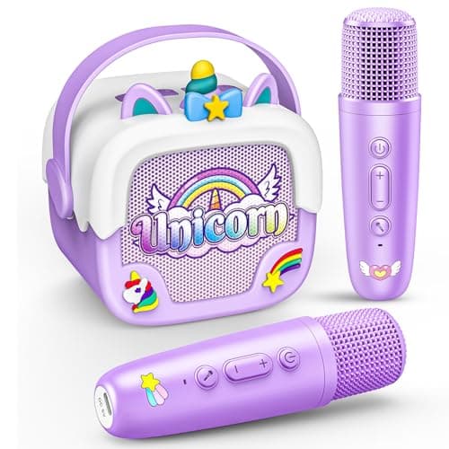 Mini Karaoke Machine for Kids Girls: Unicorn Portable Bluetooth Speakers with 2 Wireless Mic Toys for Girls Age 4-6 7 8 9 Years Old Girl Gifts Birthday Gifts for 5 6 7 8 9 10 11 Years Teens Purple - Image 1