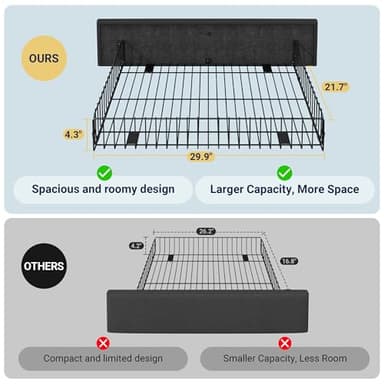 Allewie Upholstered Queen Size Platform Bed Frame with 4 Storage Drawers and Headboard, Square Stitched Button Tufted, Mattress Foundation with Wooden Slats Support, No Box Spring Needed, Dark Grey - Image 7