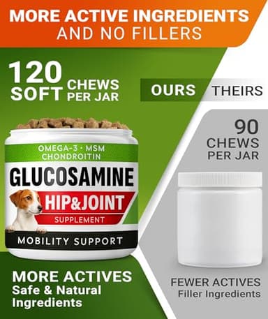 Glucosamine Treats for Dogs - Joint Supplement w/Omega-3 Fish Oil - Chondroitin, MSM - Advanced Mobility Chews - Joint Pain Relief - Hip & Joint Care - Chicken Flavor - 120 Ct - Made in USA - Image 4