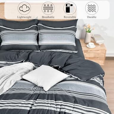 PHF 7 Pieces King Comforter Set, Striped Bed in A Bag, Charcoal Grey Stripe Bedding & 18" Deep Pocket All Season, Ultra Soft Bedding Sets with Comforter, Sheets, Pillowcases & Shams - Image 5
