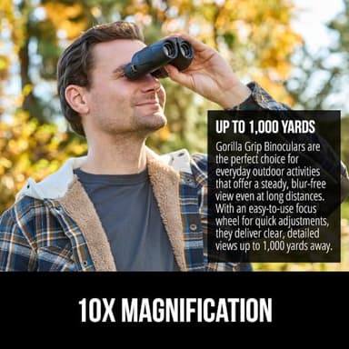 GORILLA GRIP 10x25 Compact Binoculars for Adults with Strap, Superior High Powered Clear 10X Magnification, Lightweight, Bird Watching, Hunting, Stargazing, Adjustable Eye Cups, Black - Image 3