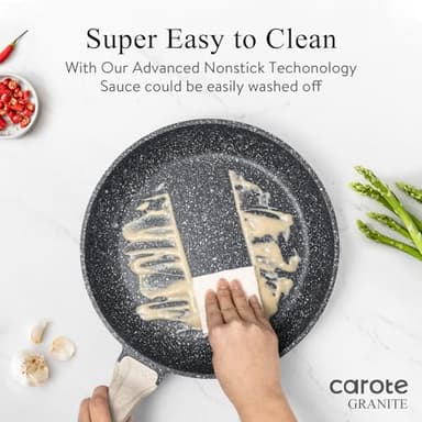 CAROTE Non Stick Frying Pans,Nonstick Granite Fry Pan Egg Pan Omelet Pans, Stone Cookware Chef's Pan, PFOA Free, Black Granite, 8"+10"+12” - Image 5