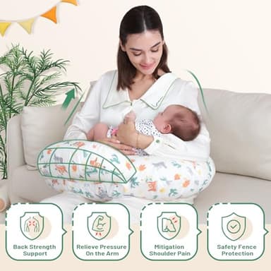 Nursing Pillow, More Support for Mom and Baby, Removable Cotton Cover and Colorful Animal Patterns, Machine Washable, Plus Size Baby Pillow, White - Image 5
