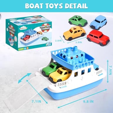 Toy Boat Bath Toys for Toddlers with 4 Mini Car Toys, Kids Water Toys Ferry Boat for Bathtub Bathroom Pool Beach Toys, Birthday Gifts - Image 5