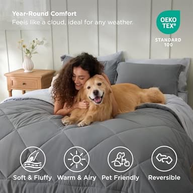 Bedsure Twin XL Comforter Set - 5 Pieces Reversible Grey Bedding, Twin XL Size Bed Set for All Seasons, Bed in a Bag with Down Alternative Comforter, Sheets, Pillowcase & Sham - Image 4