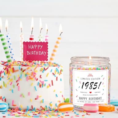 Homsolver 40th Birthday Gifts for Women Ideas, Happy 1985 40th Birthday Candle Gifts-Limited Edition 1985 Handmade Candles (Vanilla Birthday Cake Scent with Sprinkles) - Image 4