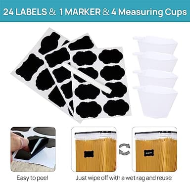 Vtopmart 10 PCS Flour and Sugar Storage Container, Large Airtight Food Canisters with Lids for Kitchen, Pantry Organization, BPA Free, Black - Image 5