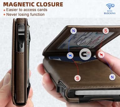 BULLIANT Men Wallet,Money Clip Wallet Slim For Gift Men 9Cards-Metal Credit Card Case in Magnetic Leather Flip - Image 3