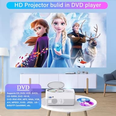 Full HD WiFi Bluetooth Projector Built in DVD Player, 12000LM 1080P Supported, Portable Mini DVD Projector for Outdoor Movies, 250" Home Theater, Compatible with iOS/Android/TV Stick/PS4/HDMI/USB/TF - Image 2