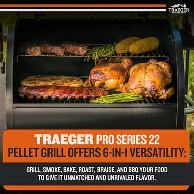 Traeger Grills Pro 22 Wood Pellet Grill & Smoker, Electric Pellet Smoker Grill Combo, 6-in-1 BBQ Versatility, 572 sq. in. Grilling Capacity, Meat Probe, 450 Degree Max Temperature, 18LB Hopper, Bronze - Image 6