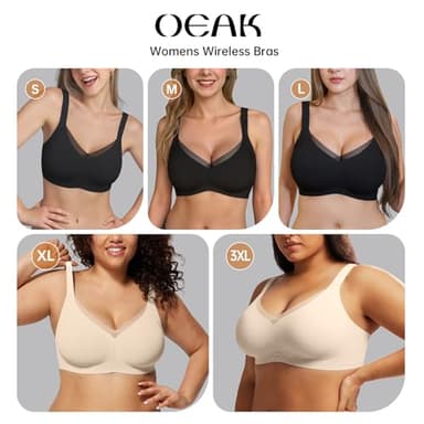 OEAK Womens Wireless Bras V Mesh Comfortable Bralette Supportive Tshirt Bra No Underwire Seamless Push Up Everyday Bras Black L - Image 5