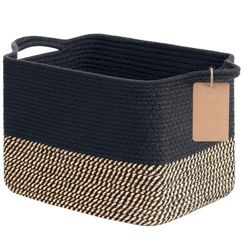 Goodpick Woven Storage Basket for Shelves, Small Wicker Baskets for Shoes,Towel, Toy Baskets Storage Kids, Empty Gift Basket with Handles, 13 x 10 x 9 Inches - Image 1
