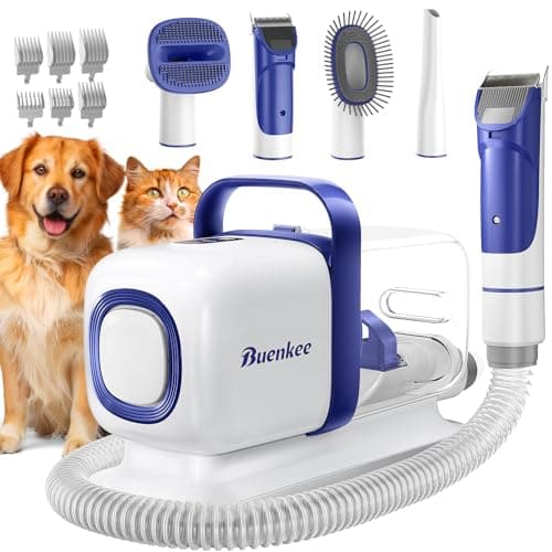 buenkee Dog Grooming Kit with Vacuum, All-in-One Pet Grooming Vacuum for Dogs and Cats, Low Noise Pet Hair Clipper & Shedding Brush, Dog Hair Remover, Cat Pet Groomer Set with Cleaning Brushes, White - Image 1