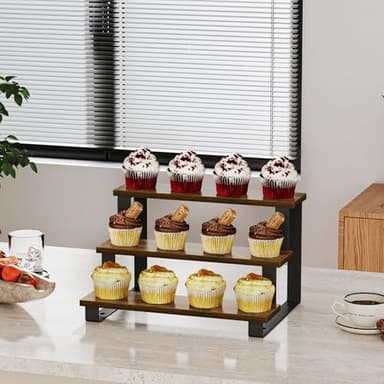 YINMIT Wooden Display Riser Stand,15.75 Inch Tiered Perfume and Cologne Organizer Stand, 3 Tier Spice Rack Organizer, Rustic Display Shelf for Candles (Brown,3 Tier Large) - Image 3
