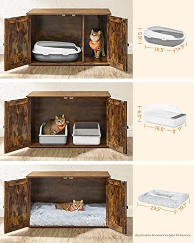 Feandrea Cat Litter Box Enclosure, Litter Box Furniture Hidden with Removable Divider, Indoor Cat House, End Table, 31.5 x 20.9 x 19.7 Inches, Rustic Brown UPCL002X01 - Image 7