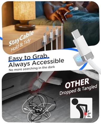 StayCable 3.3FT USB A to USB C Cable with Built-in Magnetic Holder for Nightstand, Desk and Car, 3A Fast Charging Anti-Drop Cord with 2 Adhesive Metal Plates, Braid Type-C Data Cable for iPhone 17 - Image 3