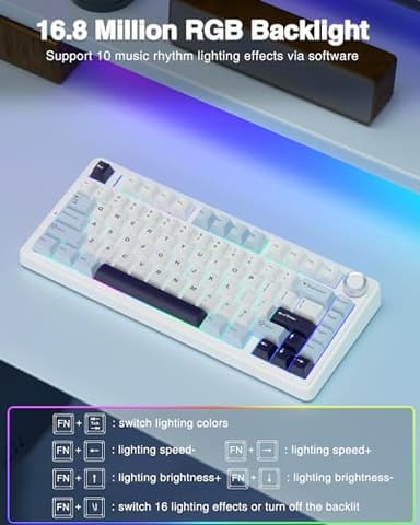 AULA F75 75% Wireless Mechanical Keyboard, Hot Swappable Creamy Keyboard, Pre-lubed Reaper Switches, 2.4GHz/Type-C/BT5.0, RGB Backlit Gaming Keyboards(White & Blue) - Image 6