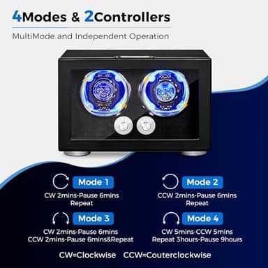 ANWBROAD Watch Winder for Automatic Watches, Double Watch Winder with LED and 4 Rotating Modes, Automatic Watch Winder Super Quiet Motor, Watch Winder Box with Adapter for Man UJWW004B - Image 5