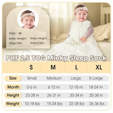 PHF Baby Sleep Sack 2.5 TOG with Plush Minky Dot, 0-6 Months Winter Baby Wearable Blanket with 2-Way Zipper, Warm Comfy Quilted Cotton Sleeping Bags, 3-Layers Design Sleep Sack, Small Size, Cream - Image 6