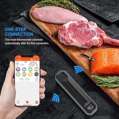 Wireless Meat Thermometer – Digital Cooking Thermometer with Wireless Probe – 500Ft Remote Range Food Thermometer – with iOS & Android Read App -Preprogrammed Temperatures for BBQ, Oven, Grill - Image 2