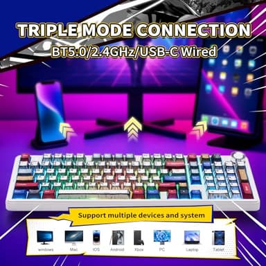 x Aula F99 Pro Mechanical Keyboard, Wireless Gaming Keyboards RGB Backlit Hot Swappable Custom Creamy Bluetooth Computer Keyboard, Tri-Mode BT5.0/2.4GHz/USB-C, Pre-lubed Switches PBT Keycaps - Image 3
