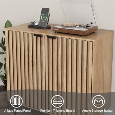 Smuxee Fluted Sideboard Cabinet, Freestanding Natural Buffet Cabinet with Adjustable Shelf, Wood Storage Cabinet for Living Room, Entryway, Hallway - Image 7