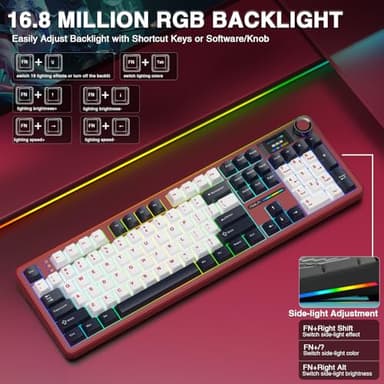 AULA F108 PRO - Wireless Mechanical Keyboard with Screen&Knob,Hot Swappable Gaming Keyboard with 8000mAh Battery,Pre-lubed Switches,RGB Backlit,PBT Keycaps Creamy Sounding Computer Keyboards,104 Keys - Image 7