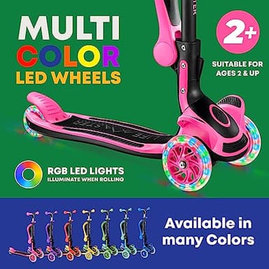 3 Wheel Scooter for Kids with Foldable Seat, Adjustable Handlebar Height, Lean-to-Steer Ride On Toy for Kids Ages 2+, Light-Up LED Wheels, Wide Anti Slip Deck, Indoor & Outdoor Use, Pink - Image 6