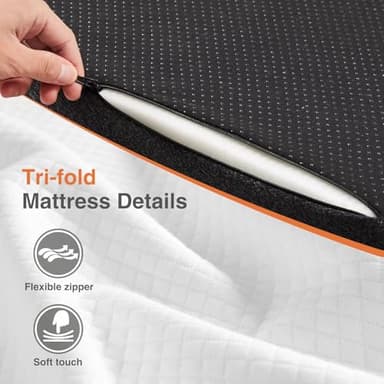 Sweetcrispy Tri-fold Memory Foam Mattress - 4 Inch Single Size Portable Bed Pad, Foldable Floor Mat, Collapsible and Washable Cover with CertiPUR-US Certified, for Travel & Camping & Yoga - Image 4